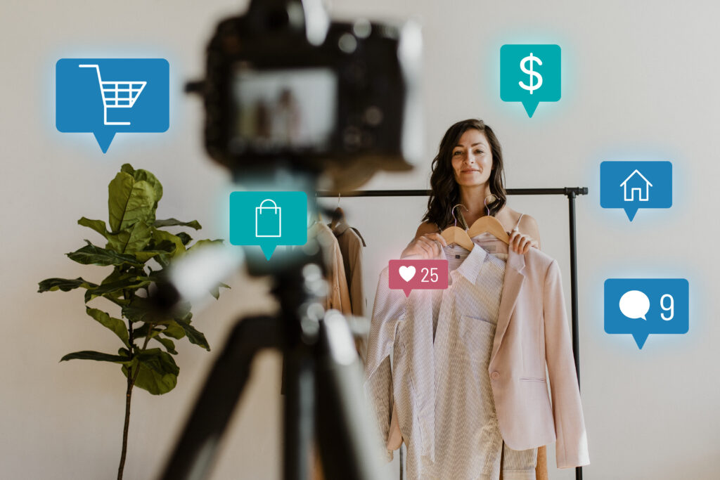 Influencer mostrando roupas para venda online
