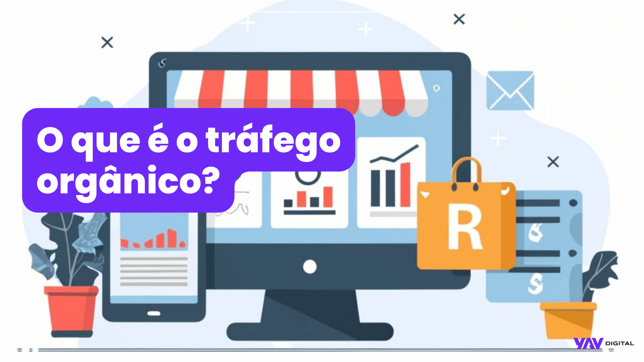 Ilustração sobre marketing digital com a pergunta O que é o tráfego orgânico?.