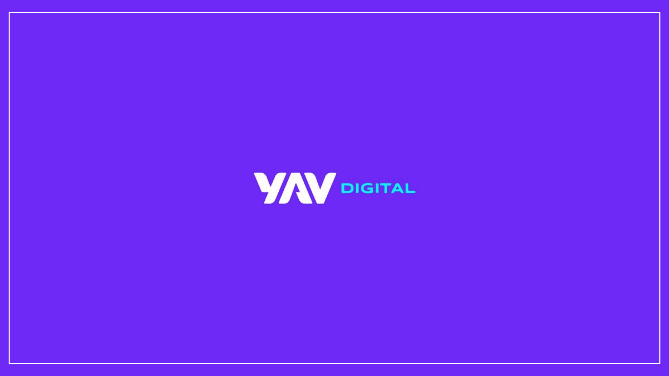 Logotipo da YAV Digital centralizado sobre um fundo roxo. A palavra YAV está em branco e a palavra DIGITAL está em azul claro.
