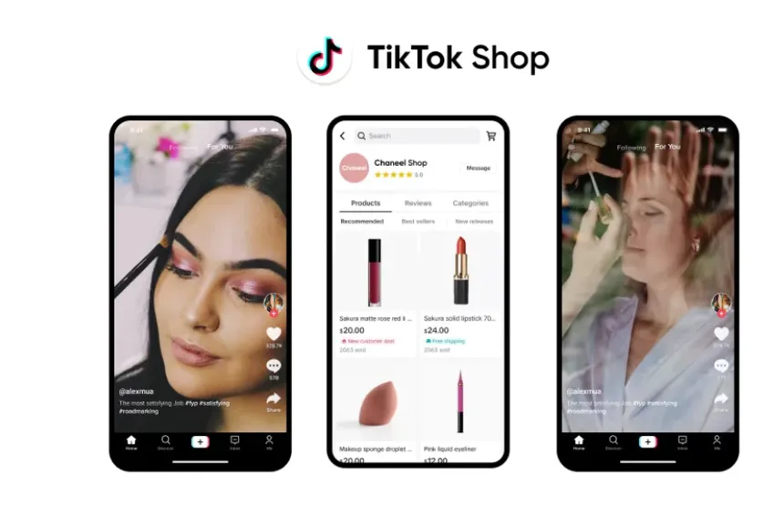 Imagem de três telas do app.